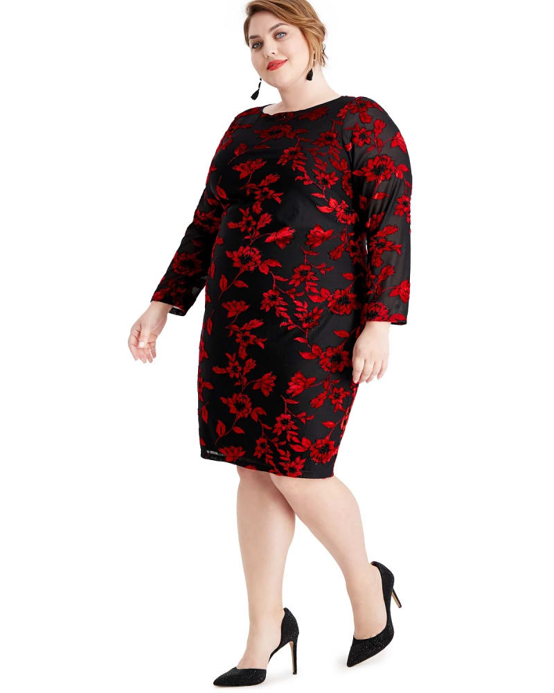 Jessica Howard Women s Plus Size Embellished Floral Burnout Dress Char